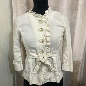 LOFT Cream Ruffle Button Blazer